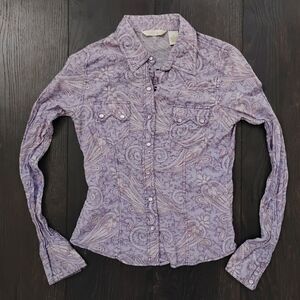 Fresh Wear Junior's Small Purple Paisley Western Shirt Cotton Western Snap Up